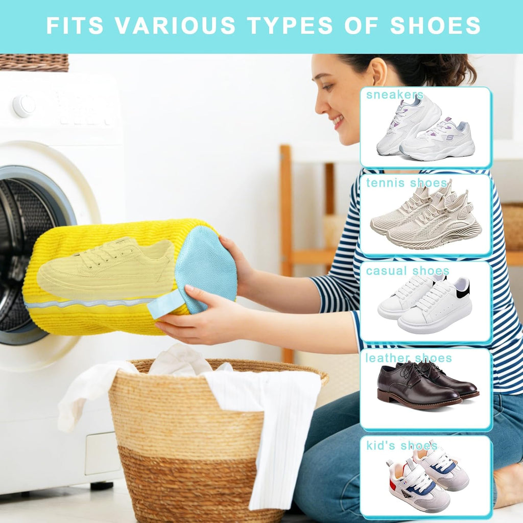 2PCS Shoe Washing Machine Bag With Self-Locking Zipper,Heavy Duty Laundry Shoe Bag for Washing Machine Washer & Dryer,Reusable Shoe Washing Bag for Sneakers Tennis Shoe,Large Shoe Cleaning Bag,Yellow