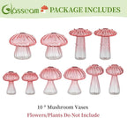 Glasseam Pink Glass Mushroom Vase: Cute Small Flower Vase Set of 10 Unique Mini Bud Vases for Centerpieces Decorative Vases for Flowers Funky Plant Vase Decor