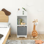 Bookcase with Storage, 2 Tier Storage Display Organizer, Toddler Bookshelf with Collapsible Fabric Drawers for Bedroom or Playroom (White,Gray)