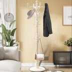 Wooden Coat Rack Free standing 18 Hooks, Vintage Coat Rack Stand for Entryway, Adjustable Height 73", Heavy Duty Coat Tree with Solid Round Base for Home Bedroom, Office (vintage White)