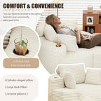 Round Chaise Lounge with Ottoman, Boneless Cloud Corduroy Curved Reading Lounge Sofa Chair with Cup Holders, Circle Memory Foam Chaise Chair and Ottoman Set for Study, Living Room, Sunroom, Beige