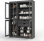 Palace Imports 100% Solid Wood 48.5" Pantry China Cabinet with Clear Glass Doors, 2-Drawers and Adjustable Shelves (Gray)