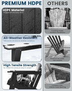 FOOWIN Folding Adirondack Chair Set of 4, HDPE Adirondack Chairs with Cup Holder, Weather Resistant Plastic Fire Pit Chairs for Outdoor, Patio, Lawn, Garden, Backyard, Deck, Black