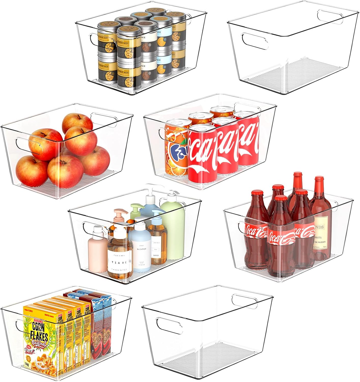 8 Pack Large Clear Plastic Storage Bins, Refrigerator Cabinet Organizers with Handles for Pantry Organization and storage, Perfect for Home Organization, Kitchen, Laundry, Office& Garage