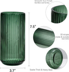 TIMEFOTO Flower Vase 7.5 inch Green Thickened Glass Vase for Bookshelf,Dinner Table,Indoor Office Desktop,Meeting Room,Bathroom,Countertop,Home Christmas Day Decoration