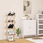 Bamboo Shoe Rack 5 Tier Foldable Shoe Rack Vertical Bamboo Shoe Organizer Free Standing Shelf for Entryway, Closet, Bedroom, Wood Color
