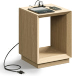 ModernMate End Table with Charging Station, 2-Tier Side Table with Open Storage, Wood Nightstand with USB Ports & Outlets, Modern Bedside Table for Bedroom Living Room, Easy Assembly, Natural Wood