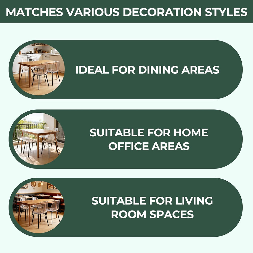 Dining Chairs Set of 4, Modern Acrylic Kitchen Chairs with Transparent Seat, Clear Kitchen Side Chairs with Metal Legs for Living Room, Counter, Dining Room, Kitchen, Reception