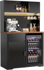 GDLF 72" Tall Bar Cabinet with Fridge Space, Fluted Coffee Liquor Hutch Cabinet with Storage, Tall Home Bar with LED Light & Power Outlet for Kitchen Dining Room or Living Area