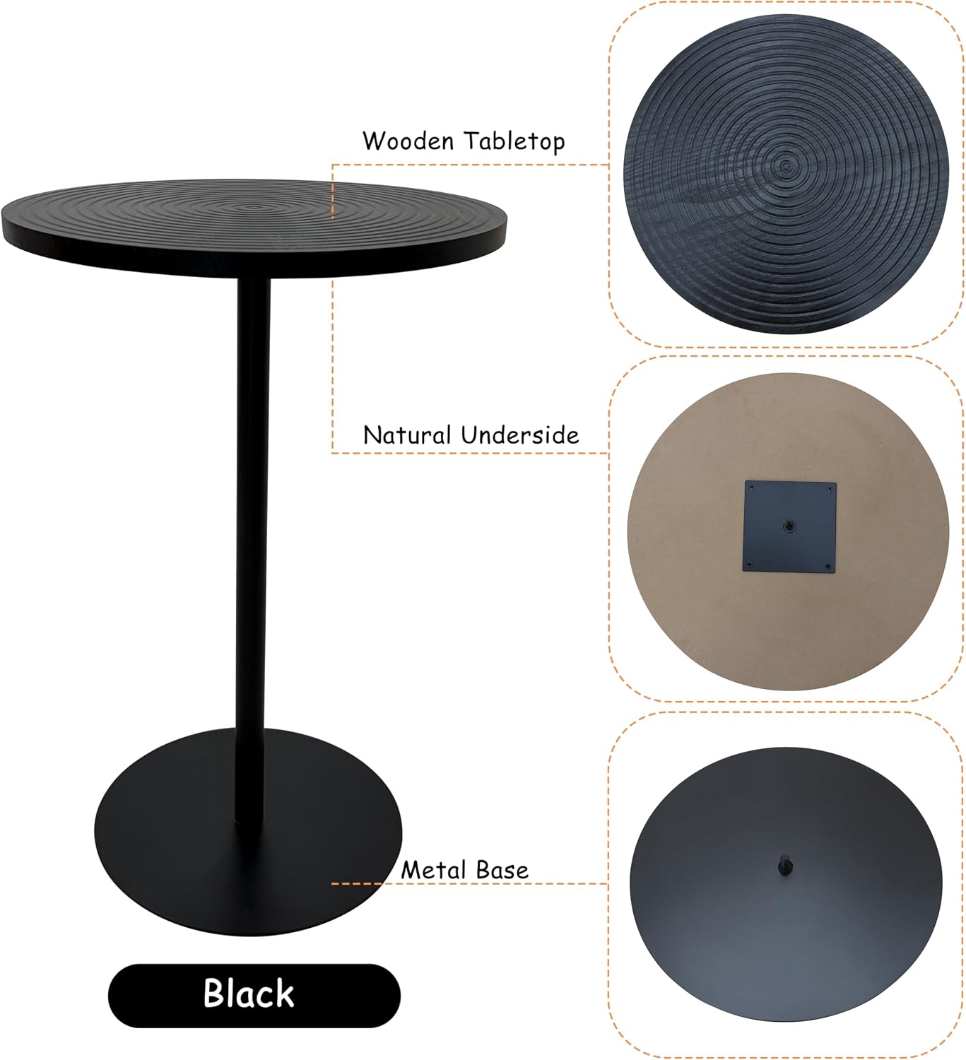 Martini Tables Set of 2, Small Round Drink Tables for Small Spaces, Modern Pedestal Accent Side Tables with Metal Base for Living Room, Sofa Side, Bedroom, Black & Walnut