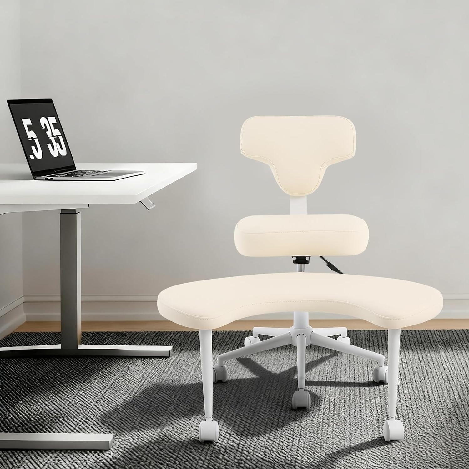 Ergonomic Cross Legged Chair with 360° Swivel Seat, Office Chair with Adjustable Footstool, Meditation Kneeling Chair for Office, Yoga, Home, 286.6 lbs Capacity, Height Adjustable (Beige)