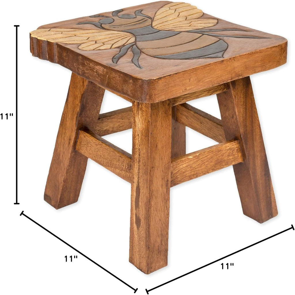 Sea Island Imports Bumble Bee Hand Carved Acacia Hardwood Decorative Short Stool