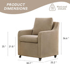 Rolled Dining Chair with Casters, Upholstered Modern Swivel Armchair with Wheels for Kitchen (1, Fabric Camel)