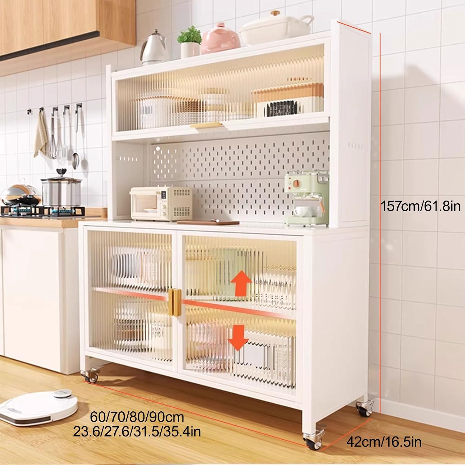 Farmhouse Pantry Cabinet, Wide Kitchen Hutch Cabinet with Large Countertop, Coffee Bar Workstation, Cupboard for Dining Room Living Room Furniture(Black,60cm/23.6in)