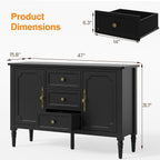 RoyalCraft Buffet Cabinet with Storage, Vintage Sideboard with 2 Doors & 3 Drawers, Coffee Bar Table with Solid Wood Legs, Mid Century Modern Painted Credenza for Kitchen, Dining Room, Black
