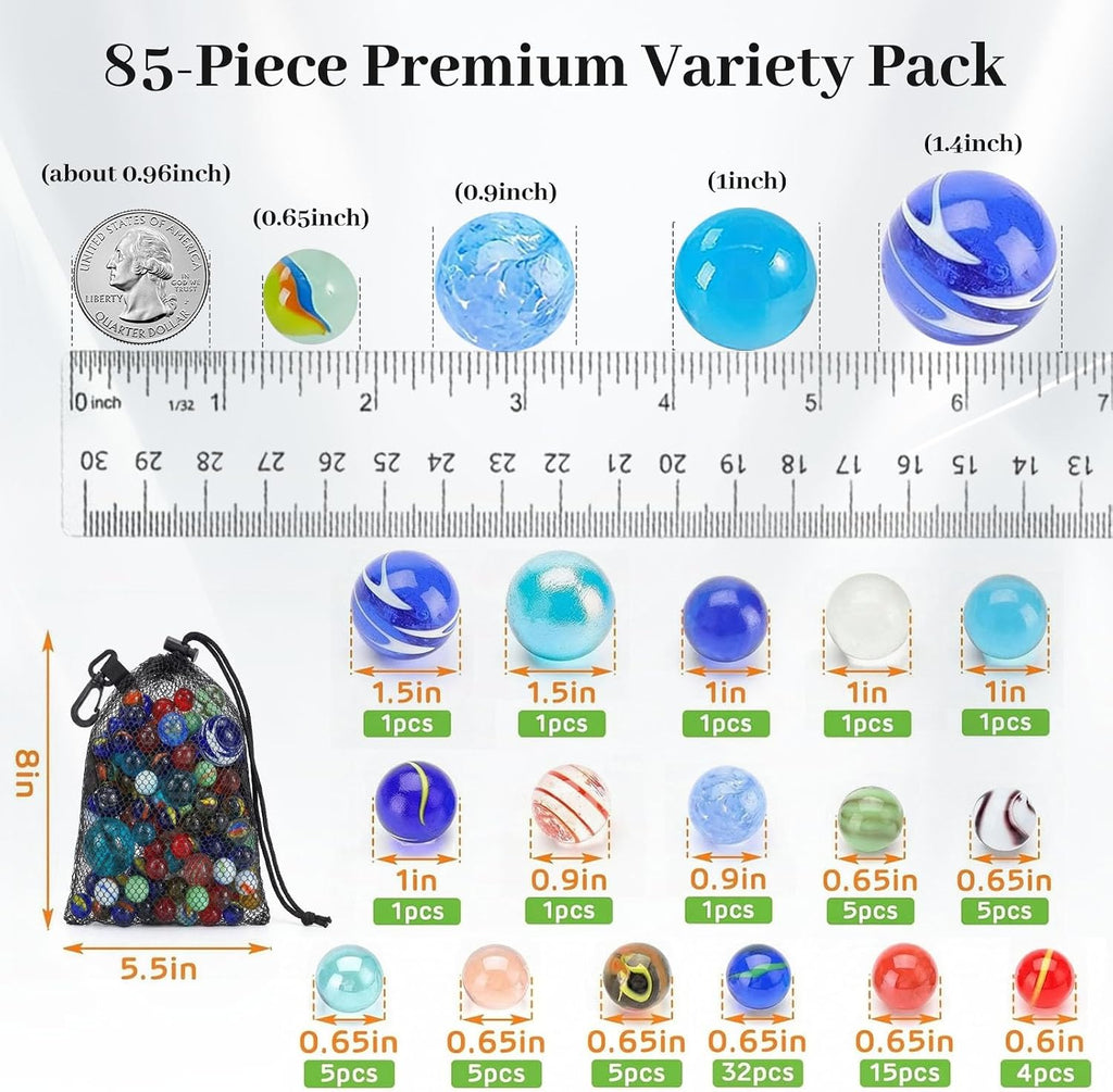 SallyFashion 85PCS Galaxy Glass Marbles, Assorted Sizes Marble Bulk Canicas for Kids Learning Games