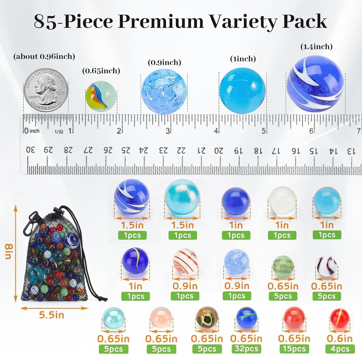 SallyFashion 85PCS Galaxy Glass Marbles, Assorted Sizes Marble Bulk Canicas for Kids Learning Games