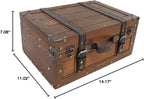 Sonew Vintage Distressed Wooden Storage Trunk with Textured Leather Handle for Multipurpose Use - Portable Antique Style Wood Chest for Clothes, Toys, and Photo Props (Large)
