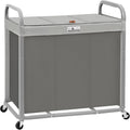 STORAGE MANIAC 3 Section Laundry Sorter, 60 Gal. Laundry Hamper Cart with Heavy Duty Rolling Lockable Wheels and Removable Bags, Clothes Organizer Basket Clothes Separator Hamper, Gray with Lid