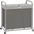 STORAGE MANIAC 3 Section Laundry Sorter, 60 Gal. Laundry Hamper Cart with Heavy Duty Rolling Lockable Wheels and Removable Bags, Clothes Organizer Basket Clothes Separator Hamper, Gray with Lid