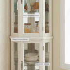 Lighted Corner Curio Cabinet 70.5" Tall Wooden China Cabinet with Tempered Glass Doors, Freestanding Glass Display Case Wine Cabinet Storage Rack for Bar and Liquor Storage (White)