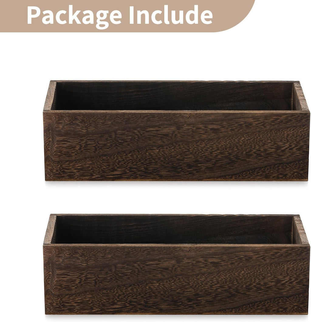 NUPTIO Wooden Box Centerpiece for Table: 2 Pcs 11.8" Long Wood Rectangle Planters - Farmhouse Flower Vase for Fall Wedding Dining Living Room Window Mantel Table Decor