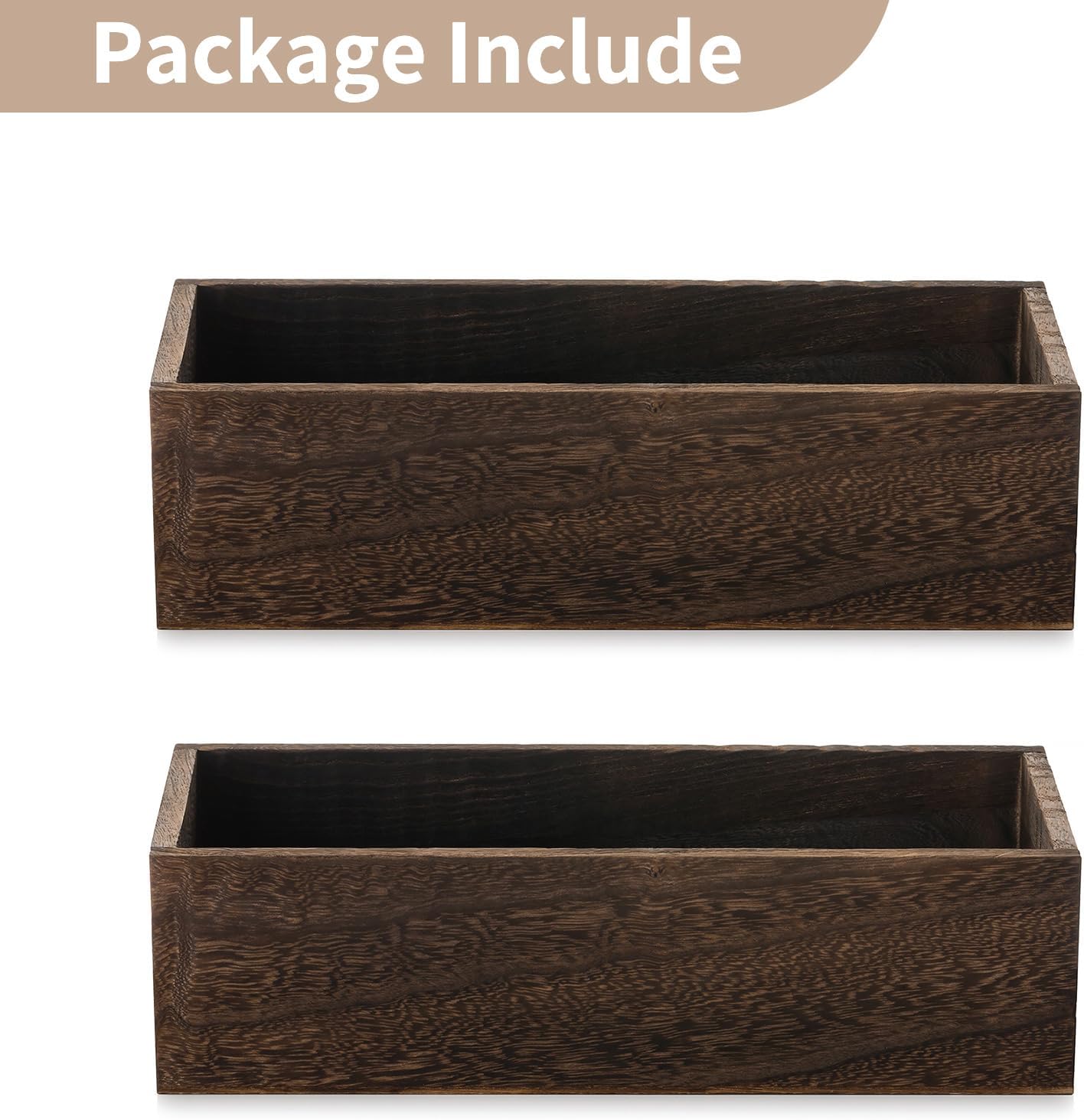 NUPTIO Wooden Box Centerpiece for Table: 2 Pcs 11.8" Long Wood Rectangle Planters - Farmhouse Flower Vase for Fall Wedding Dining Living Room Window Mantel Table Decor