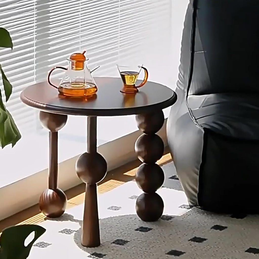 Vintage Solid Wood Side Table, Round Creative Sofa End Table with Unique Globe Legs,Multi-Functional Small Coffee Table Home Decor End Table for Living Room,Bedroom and Balcony
