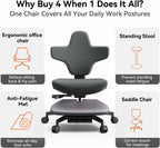 Newtral Standing Mate Chair, 6-in-1 Ergonomic Standing Desk Chair, Adjustable Sit Stand Lean Perch Saddle Stool with Flip Backrest, Dynamic Posture Support & Built-in Anti-Fatigue Design, MT-M-DG