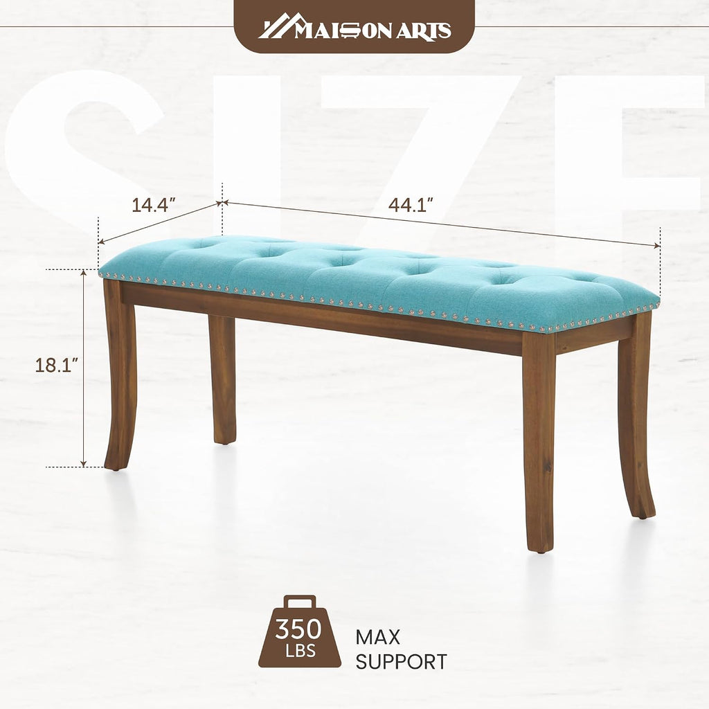 MAISON ARTS 44'' Upholstered Dining Room Bench, Padded Vintage Dining Bench with Solid Wood Legs and Button-Tufted for Kitchen, Living Room, Hallway