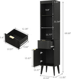 70" H Tall Storage Cabinet, Fluted Freestanding Floor Organizer for Bathroom, Kitchen Pantry, Utility Room, w/Drawer & Adjustable Shelves, Modern Accent in Black