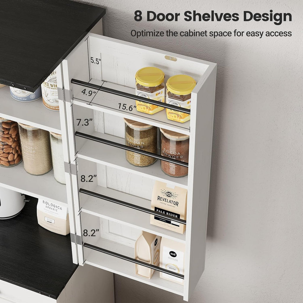 72" Kitchen Pantry Cabinet, Pantry Storage Cabinet with 8 Door Shelves and 3 Pull Out Shelves, Tall Pantry Cabinet with Adjustable Shelf and Large Drawer, Farmhouse Food Kitchen Hutch, For Dining Room
