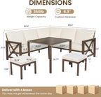 NATURAL EXPRESSIONS 8 Pieces Patio Furniture Sets,Metal Outdoor Sectional Furniture L Shape Conversation Sets with Dining Table,2 Ottomans,Highback Frame,Large Waterproof Cover, 6.5" Cushions for Yard
