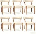 RNKSFX Modern Dining Chairs Set of 6, Faux Leather Upholstered Kitchen & Dining Room Chairs, Mid Century Modern Wooden Dining Chairs Oversized Sturdy Rounded Chairs Curved Back, Beige