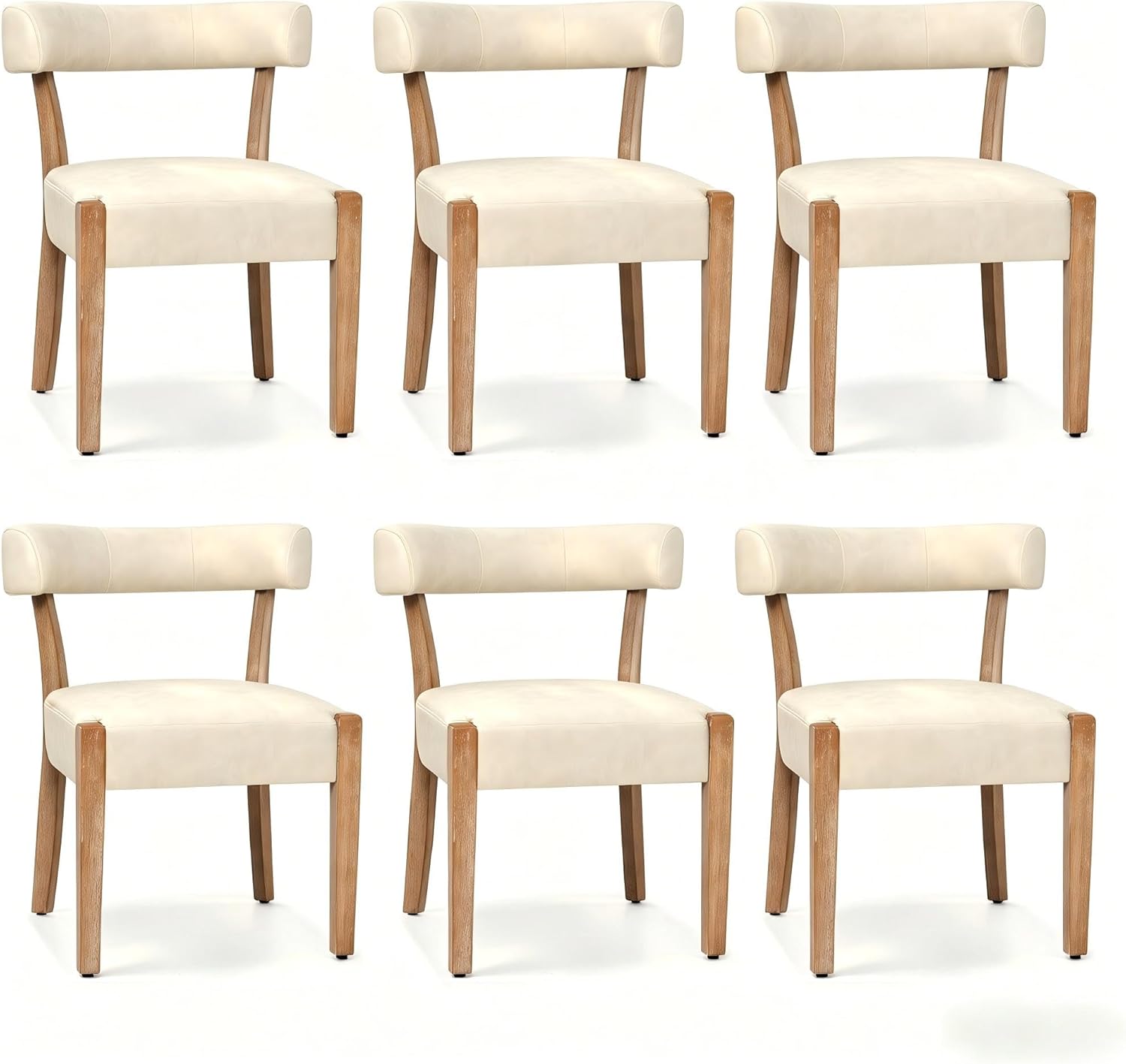 RNKSFX Modern Dining Chairs Set of 6, Faux Leather Upholstered Kitchen & Dining Room Chairs, Mid Century Modern Wooden Dining Chairs Oversized Sturdy Rounded Chairs Curved Back, Beige