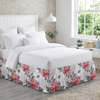 Pink Grey Floral Bed Skirt Cal King Size 16 Inch Drop, Adjustable & Elastic Wrap Around Bed Skirts Pleated Dust Ruffles for Twin Full Queen Cal King Base Bed, Botanical Leaves Spring Chic Flower