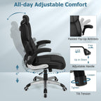 COSTWAY Executive 3D Massage Office Chair, Faux Leather Computer Desk Chair w/Adjustable Headrest & Lumbar Support, High Back Home Office Chair with Flip-up Armrests, Remote Control, Black