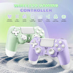 Puiseno Wireless Controller for PS-4, Dual Vibration Game Joystick/Motion Sensing/Touchpad/Speaker/3.5mm Audio Jack Headphone, Upgraded Six-Axis Sensor, Compatible with PS4/Slim/Pro Console/PC (green+purple)