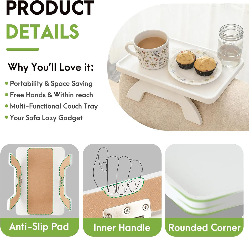 SINWANT Couch Arm Table,Bamboo Couch Arm Tray Clip on Sofa Armrest,Chair Side Table for Small Spaces Drink Eating Dinner