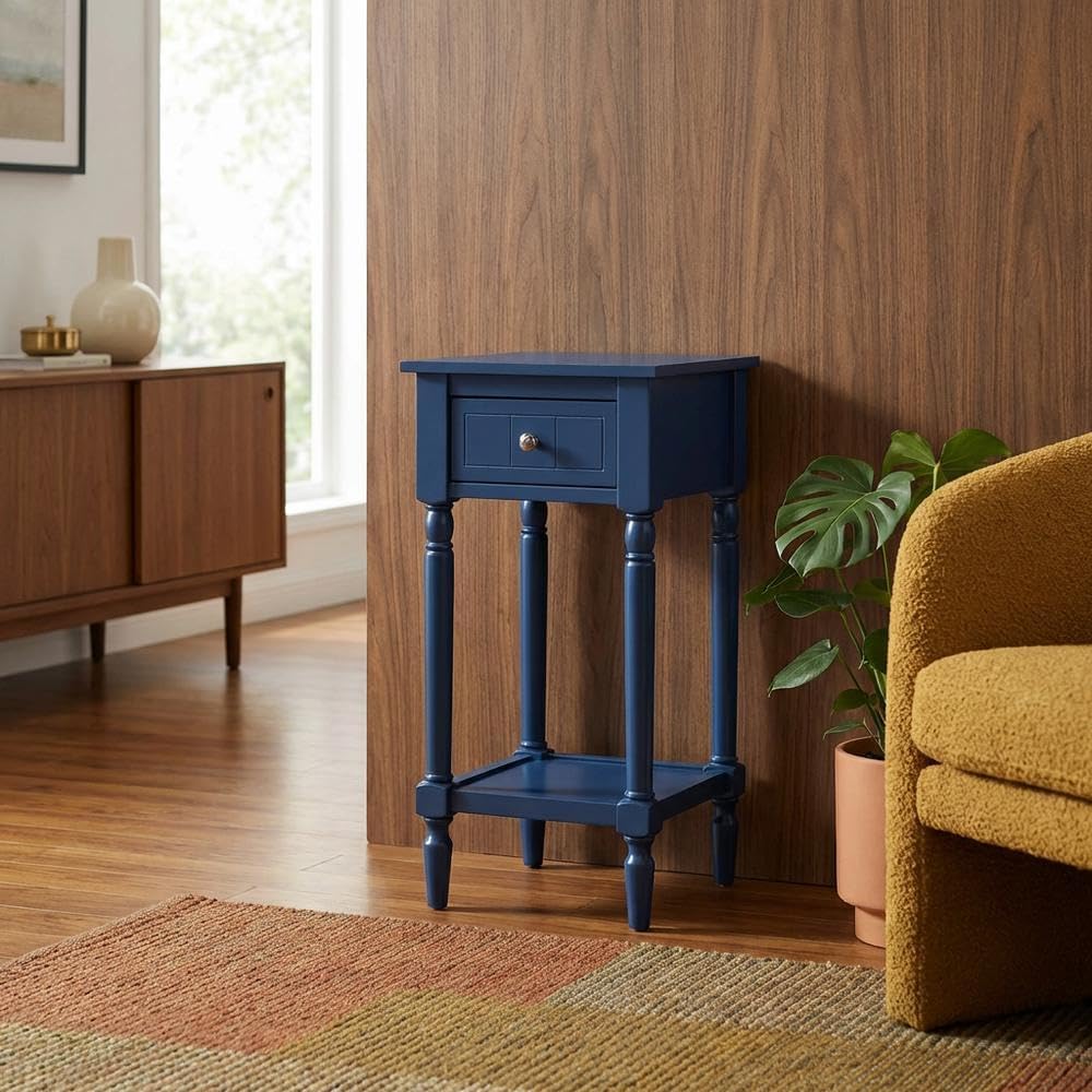 Furnifact 1 Drawer Accent Table with Shelf, Traditional Transitional Style, Versatile Home Side Table for Living Room or Bedroom, Durable Construction