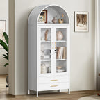 Holiwei Metal Storage Cabinet, 73" Arched Kitchen Pantry Organizer with 2 Drawers & 2 Adjustable Shelves, Freestanding Display Cabinet for Living Room