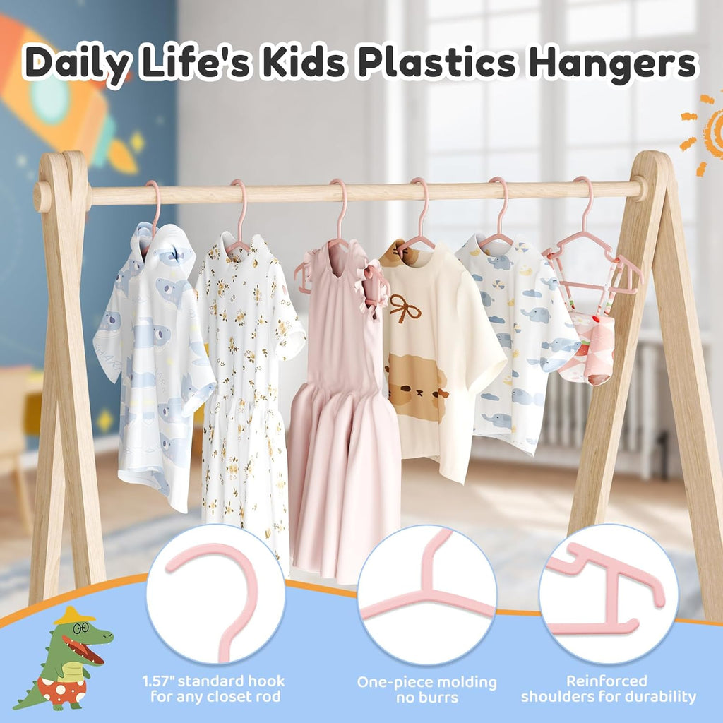 Baby Hangers 100 Pack Non-Slip Kids Plastic Hangers for Closet, Space Saving Toddler Hanger for Infant Clothing, Childrens Hanger Pink