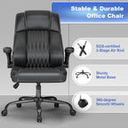 Executive Office Chair with Lumbar Support, High-Back Leather Ergonomic Computer Desk Chair with Flip-Up Arms, Height Adjustable and 360° Swivel, Rocking Function, for Home and Office, Black