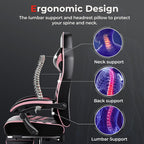 POWERSTONE Gaming Chair Video Game Chair with Footrest and Lumbar Support Racing Style PU Leather Computer Chair Ergonomic Adjustable Swivel Task Chair Pink