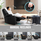 LAFWELL Rocking Recliner Chair, Massage Rocker Recliner Chair with Vibration Massage and Heat, 360° Swivel Faux Leather Chairs, Living Room, Bedroom, Nursery, RV, Black