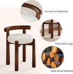 Wood Vanity Stool with Faux Wool Cushion, Upholstered Makeup Chair with Solid Wood Frame, Round Vanity Ottoman Seat for Makeup, Bedroom, Living Room, 20-Minute Assembly (Only Stool)