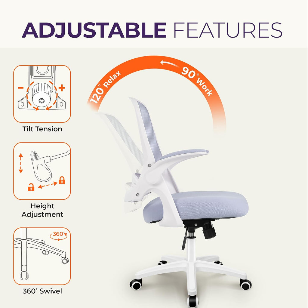 NEO CHAIR Office Desk Gaming Ergonomic Computer Chair with Lumbar Back Support Adjustable Height Swivel Rolling Wheels Flip-up Arms Mesh Chair for Home Vanity (Purple)