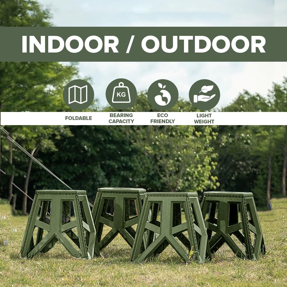 Folding Stool Nonslip Platform Chair | Large Portable Stool for Camping | Collapsible Fold Up Stepping Stool | Compact Plastic Foldable Step Stool for Bathroom | Pack of 1 (Small)