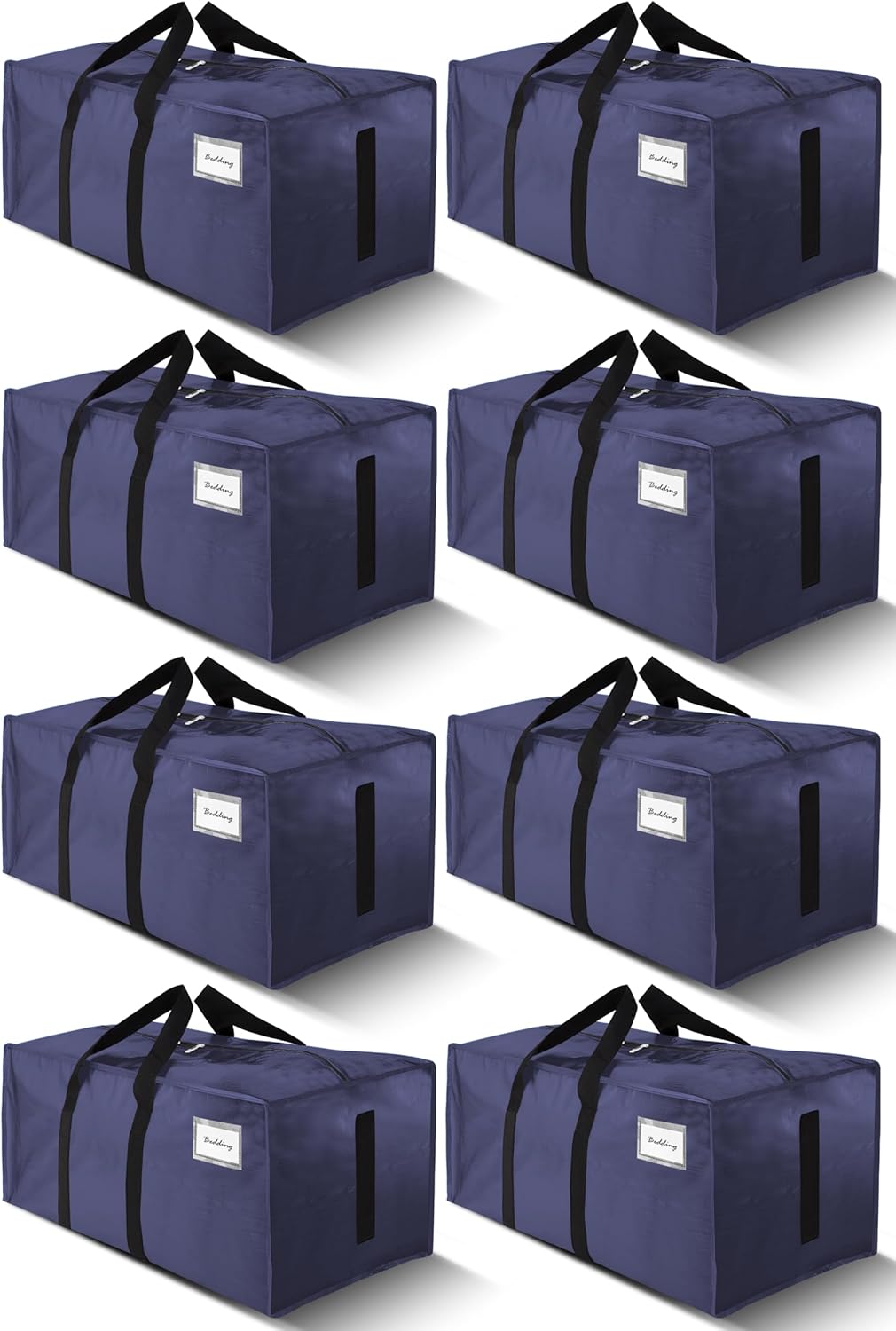 HOMESURE8 Pack 40 Gal Large Strong Moving Bags with Zippers & Carrying Handles - Water-Resistant - Heavy Duty Storage Tote for Space Saving, Fold Flat, Alternative to Moving Box (Blue)