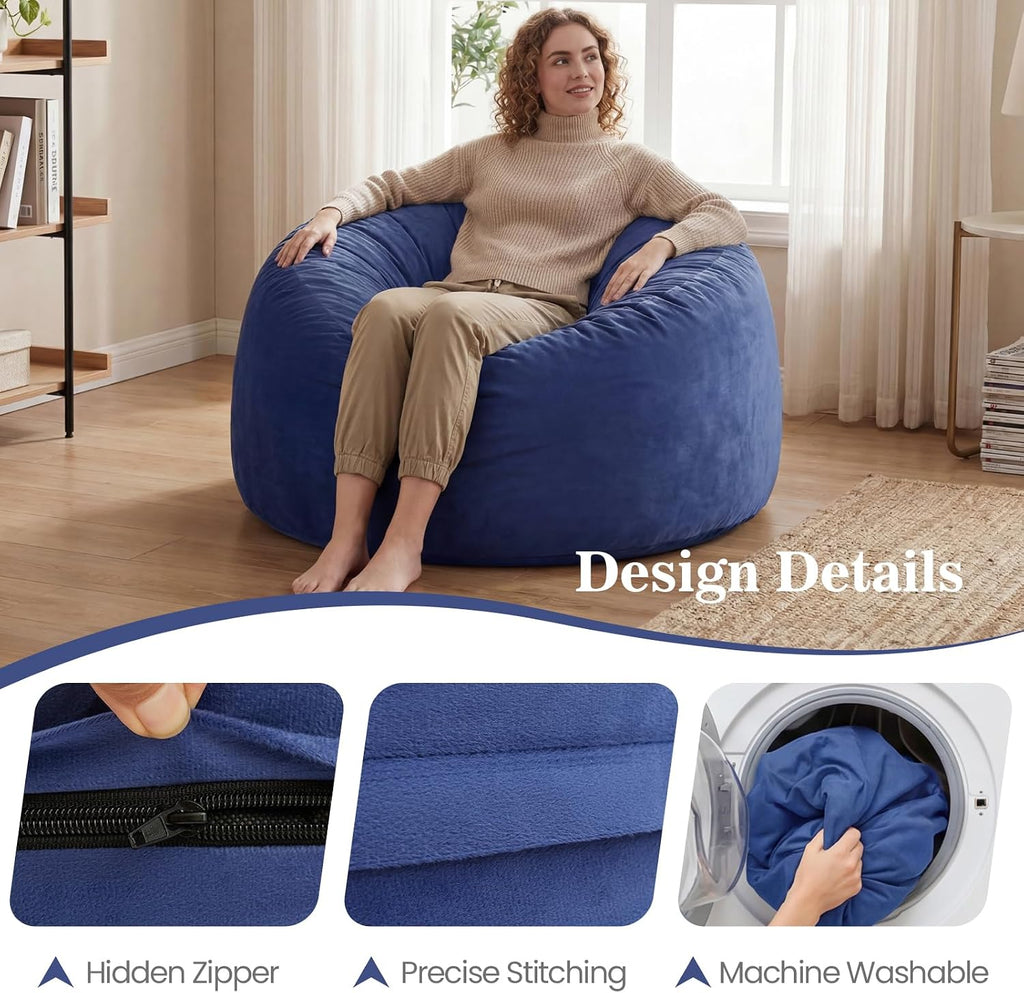 ACH Bean Bag Chair for Adults and Teens - 3ft Memory Foam Floor Chair, Perfect for Dorms, Gaming & Relaxing, Machine Washable Velvet Cover (Blue-Medium)